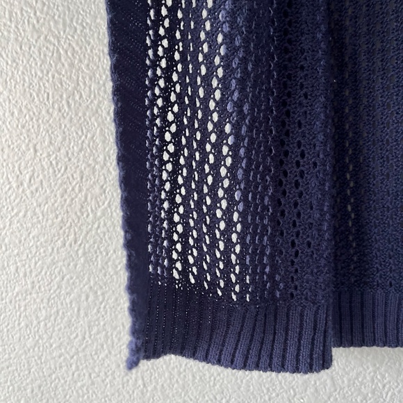 Navy Open Knit Hooded Long Cardigan - Picture 4 of 11